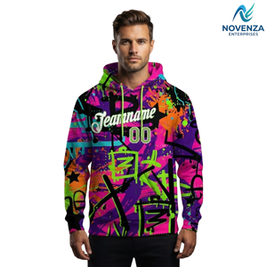 Sudadera Deportiva con Capucha Personalizada con Estampado de Grafiti en Verde Neón y Blanco de Novenza - Product Image 4