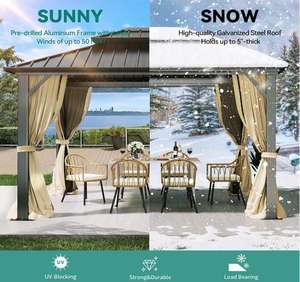 Moderno de lujo de gran tamaño de doble techo arco marco pabellón Gazebo Acero al aire libre pérgola impermeable aluminio polvo capa naturaleza - Product Image 2