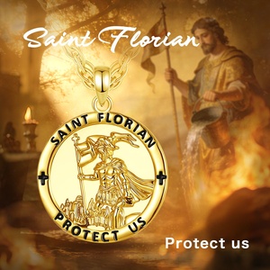 Medaglia Eroica da Vigile del Fuoco, Ciondolo con Collana in Oro 18K Placcato e Smalto Nero, <span class=keywords><strong>San</strong></span> Floriano Patrono Cattolico, per Uomo - Product Image 5