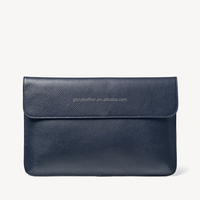 Sac pour ordinateur portable en cuir bleu marine personnalisé, logo d'ordinateur, étui portable en cuir de galet magnétique en PU pour MacBook