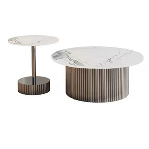 Moderno elegante tavolino da caffè funzionale in acciaio inossidabile MDF colonna romana durevole soggiorno mobili combina stile - Product Image 2