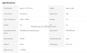 Anneau lumineux LED pour vidéo, film, lampe continue mini, appareil photo RF550D, éclairage photo LED, <span class=keywords><strong>macro</strong></span>, anneau lumineux LED, flash pour appareil photo reflex numérique rf-550 - Product Image 6