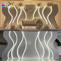 Panel de Fondo Rectangular Personalizado LEDA de PVC Blanco con Tira de Luz LED en Forma de S, Arco Ondulado, Desmontable, de 7-8 pies de Altura, para Escenarios de Boda