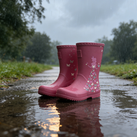 Bottes de pluie imperméables antidérapantes pour enfants, mi-mollet, avec tige en caoutchouc et doublure en coton