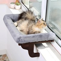 Perchoir de fenêtre robuste en bois dur pour chat avec coussin épais, sans perçage, sans ventouse, lit hamac à accrocher pour grands chats