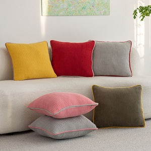 Nordic Style Corduroy <b>Throw</b> Pillowcase Square Solid Color Living Room Decor Modern Minimalist Design with Piping Edge - Product Image 5