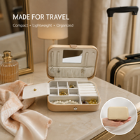 Boîte à bijoux rectangulaire de voyage en cuir PU, organiseur de bijoux portable avec miroir et compartiments, logo personnalisé OEM ODM