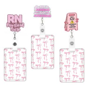 Badge Scroll Holder ID Name Retractable <b>Clip</b> Shiny Nurse RN Easy-Pull <b>Buckle</b> Bow Card Holder Gift for Gifts - Product Image 1