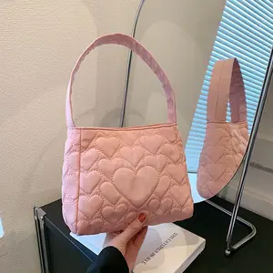 2024 novo coração estampado bolsas femininas moda casual senhoras pano oxford mini sacola