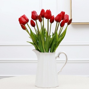 Real Touch Soft Latex 5 Heads <b>Flower</b> Tulip Artificial Silk Champagne Parrot White Tulip for Event Decor Decoration - Product Image 4