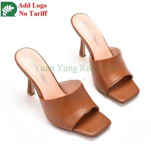 Tongs à bout carré talons hauts chaussures pour femmes Triangle talons compensés épais sandales d'été bout ouvert talons hauts pantoufles - Product Image 1