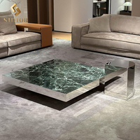 Table basse moderne de luxe sur mesure en acier inoxydable en marbre vert rond italien naturel pour le salon et la maison