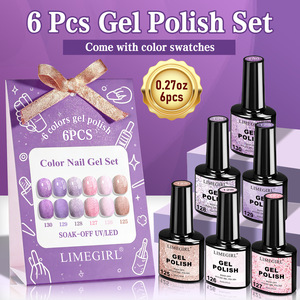 ชุดทำเล็บเจลยูวี/แอลอีดี 6 สี ขนาด 15 มล. พร้อมตัวอย่างสีม่วงพีชประกายเพชรฟรี - Product Image 3