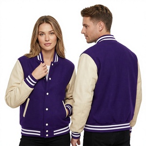 Unisex <b>Purple</b> <b>Varsity</b> <b>Jacket</b> for Sleeves Mandarin Collar Zipper Closure Waterproof Hooded HIGH STREET Style Winter Wear 100% - Product Image 1