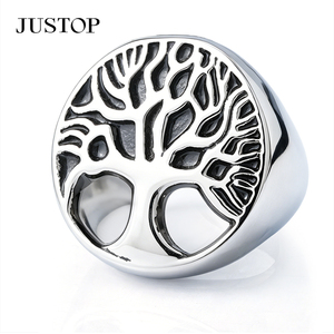 แหวนหัวเสือสแตนเลสชุบเงินสำหรับผู้ชาย JUSTOP สไตล์พังก์ กว้าง 2.8 ซม. ปรับขนาดได้ - Product Image 4