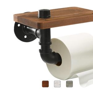 <span class=keywords><strong>Portarotolo</strong></span> da parete industriale in stile tubo con mensola, in <span class=keywords><strong>legno</strong></span> rustico e metallo marrone - Product Image 1