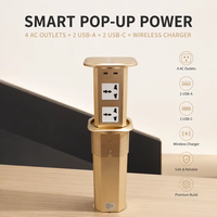 Goldene 100mm Universal-Doppelseitige Smarte Pop-up-Steckdose für Küchenarbeitsplatten mit 2 USB- und 2 USB-C-Anschlüssen sowie kabellosem Ladegerät