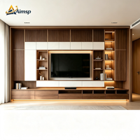 Meuble TV Modulaire Moderne en Bois Sur Mesure, Unité Murale Cannelée Conforme CE TSCA CARB2 pour Projet de Villa