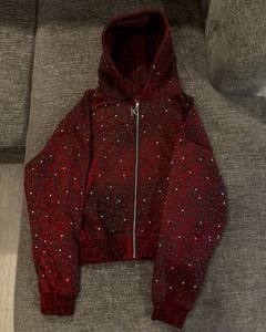 Sudadera con capucha y cremallera de felpa francesa personalizada con estampado integral, lavado desgastado, gráfico de leopardo DTG, peso pesado y pedrería para hombre - Product Image 1