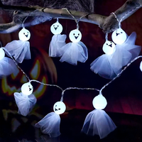 Guirlande lumineuse LED fantôme d'Halloween en tulle, à piles, pour décoration intérieure et extérieure, maison, jardin, fête