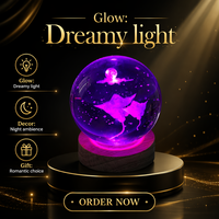 Lampe de nuit en cristal gravée en 3D avec des animaux marins, LED USB, cadeau personnalisé en gros