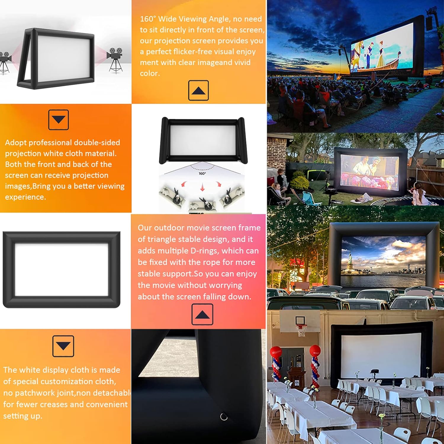 30FT One-Piece Outdoor Portable Blow Inflatable Projector Movie Screen Front/Rear Projection Mega Theater Bamboo Raw Materials