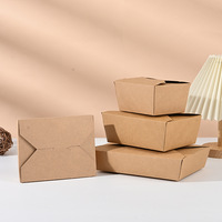 Caja de papel para embalaje de alimentos desechable Kraft en stock, caja de comida rápida para ensalada de pollo frito grueso, caja de embalaje personalizada para llevar