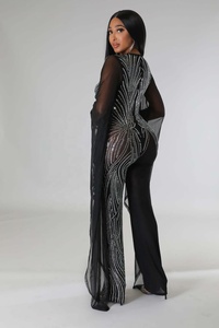 Combinaison en maille transparente diamant pour <span class=keywords><strong>femme</strong></span>, combinaison moulante à manches longues, Sexy, soirée, une pièce - Product Image 6