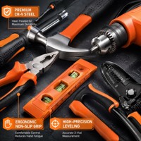 Kit d'outils de perçage à percussion pour la maison avec multimètre, niveau, pinces, clé, embouts de tournevis – Kit de réparation complet