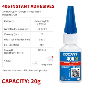 Adhesivo Instantáneo <span class=keywords><strong>Loctite</strong></span> 401 403 406 460 495 496 al por Mayor, <span class=keywords><strong>para</strong></span> Metal, Goma, Plástico, Cerámica, <span class=keywords><strong>Madera</strong></span>, Cianoacrilato de Etilo, Superpegamento - Product Image 4