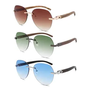 2024 New Trendy Unisex UV400 Lens Sunglasses Custom Logo Wooden Temple Sun Glasses For Men And Women High Quality