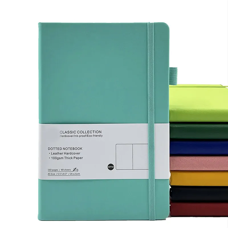 Aanpasbare Kleuren Faux Lederen Student Notebook Briefpapier A5 Pu Lederen Hardcover Dot Gord Dagboek Dik Papier Kantoor Dagboek