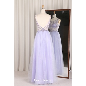 Violet dames haut col rond Style moderne lourd perlé sans manches longues <span class=keywords><strong>Sexy</strong></span> transparent diamant robes de bal soirée robes de bal - Product Image 3