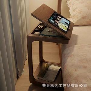 Simple wooden movable side <b>table</b>, home bedroom bedside <b>table</b>, solid wood with wheels, small apartment <b>C</b>-<b>shaped</b> coffee <b>table</b> - Product Image 2