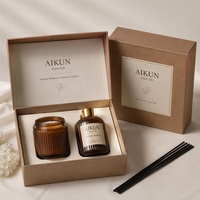 Coffret d'aromathérapie AIKUN Musc Blanc Longue Durée avec diffuseur à bâtonnets en verre et bougie, emballage cadeau pour la maison, le spa et l'hôtel