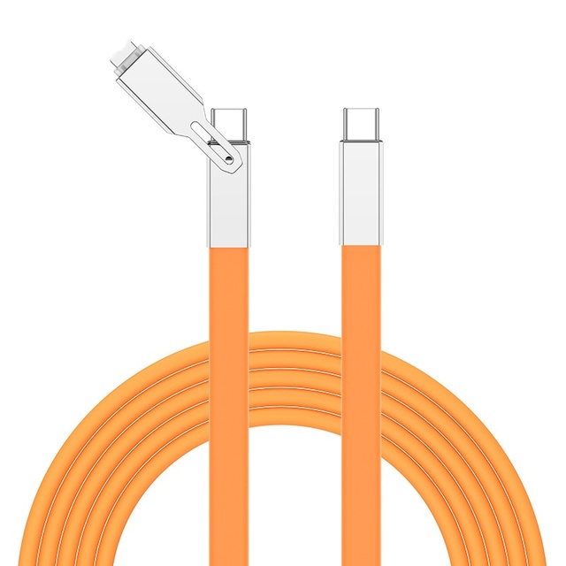 Source Factory 240W 2-in-1 Liquid Silicone Flat Wire Dual Head Fast Charging Data Cable for Laptops and Smartphones Charging