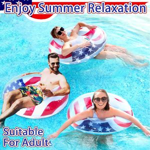 <b>Inflatable</b> USA Flag Pool <b>Float</b> 355 Inch Swim Ring for Kids Adults Lake Beach Red White Blue Patriotic Summer Pool Party Toy - Product Image 5