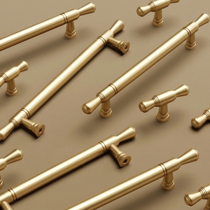 French Mid-Century Brushed Brass Cabinet Pull Handles for Wardrobes Cabinets Drawers Dressers and Wine Cabinets - Product Image 1