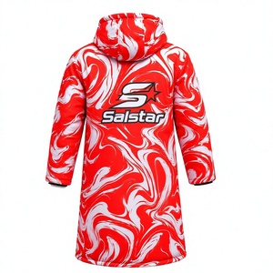 Parka à capuche pour homme Salstar, manches longues, imprimé rouge et blanc, imperméable, vêtement de sport avec fermeture éclair, polyester épais - Product Image 2