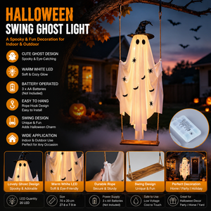 Lámpara Colgante de Fantasma con Sombrero de Bruja para Halloween, 8 Modos, Control Remoto, para Decoración de Jardín, Patio, Puerta o Casa Embrujada - Product Image 1