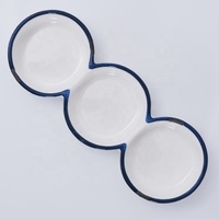 Vente en gros de vaisselle moderne blanche à bords bleus service de vaisselle pour hôtel service de table services d'assiettes vaisselle services de vaisselle services d'assiettes en céramique