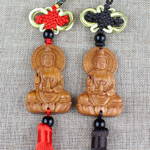 Themed Wooden Guanyin Pendant With Tassel Buddhism Car Decor Gift Unisex - Product Image 1
