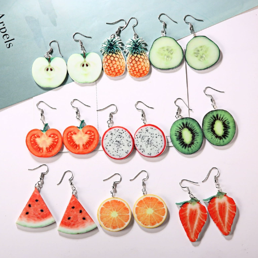 Creative Design Fruit Pineapple Watermelon Apple Acrylic Earrings Gift for Her