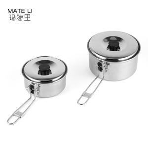 Ensemble <span class=keywords><strong>de</strong></span> 2 casseroles <span class=keywords><strong>de</strong></span> cuisson portables en acier inoxydable 304 avec poignée pliable pour pique-nique et barbecue en plein air - Product Image 1