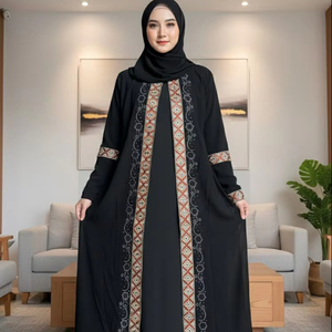 Abaya de Color Sólido con Bordado Pesado y Cuentas, Manga Ultra Larga, Estilo Dubai, Vestido Largo de Verano - Product Image 1