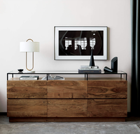 Commode à 6 tiroirs de taille personnalisée en bois avec plateau en verre design moderne couleur noyer pour chambre à coucher