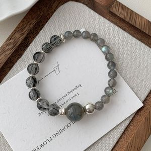 Natural Grey Moonstone Black Rutilated Quartz <b>Bracelet</b> S925 Sterling Silver Unisex Everyday Wear - Product Image 2