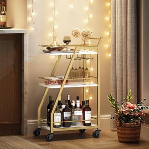 Chariot de service moderne SENYU en or avec dessus en marbre, chariot roulant à 3 niveaux pour la cuisine, la salle à manger, l'organisation et le rangement - Product Image 2