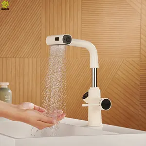 滝フライングレインクロームプルアウト洗面器蛇口3機能シャワーヘッドデジタル洗面器ミキサー蛇口