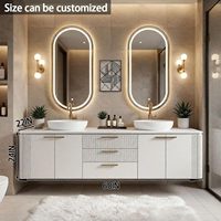 Écran LED mural moderne, miroir, meuble-lavabo en bois pour salle de bain, résistant à l'eau, écologique, vasque en céramique cuivrée, tiroirs